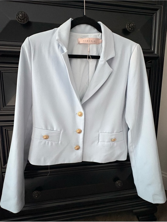 ESQUALO Jackets & Blazers - ESQUALO Pale Blue Cropped Blazer with Gold Buttons